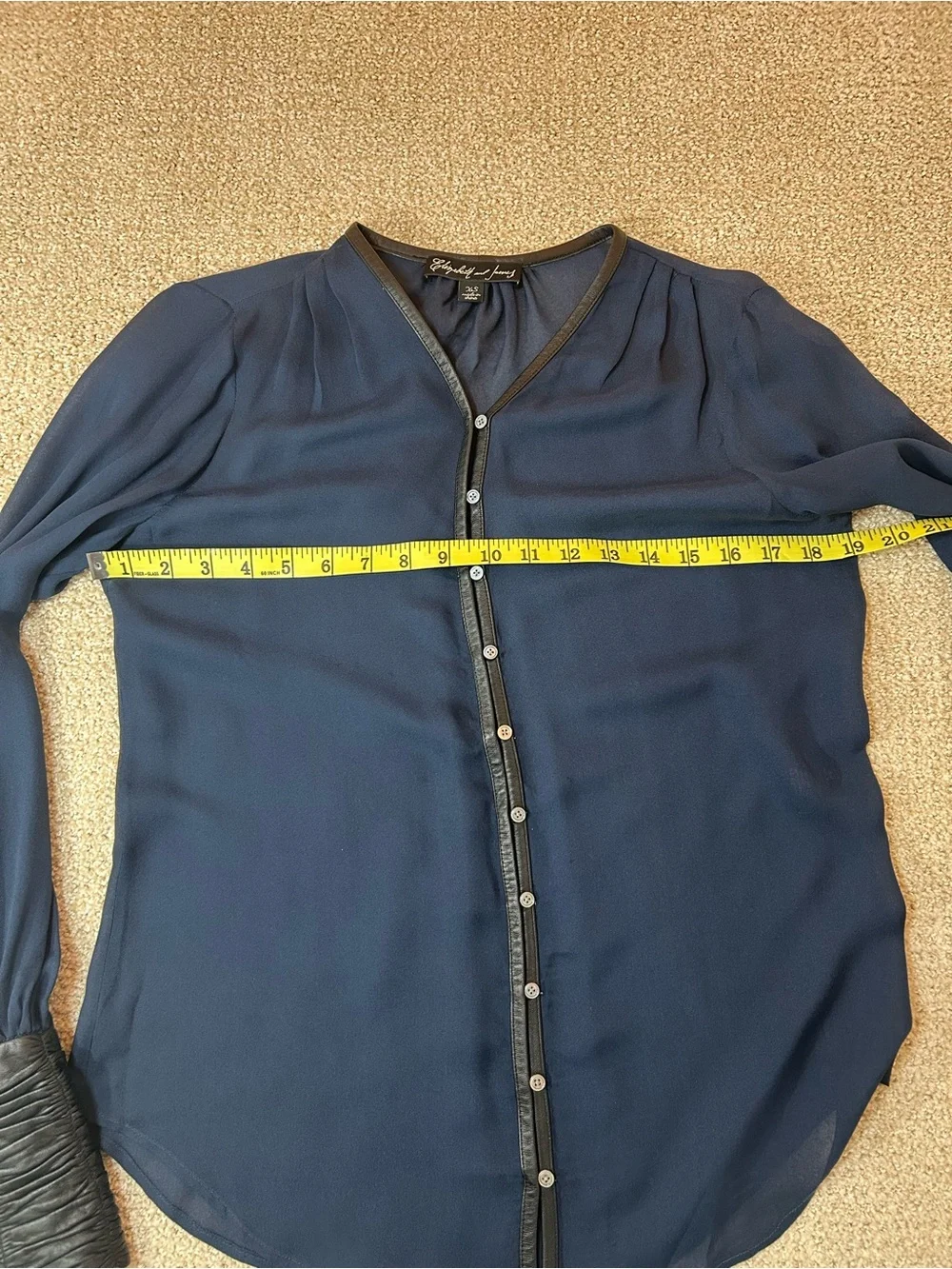 Elizabeth And James Navy Silk and Leather Chantal Blouse Size XS